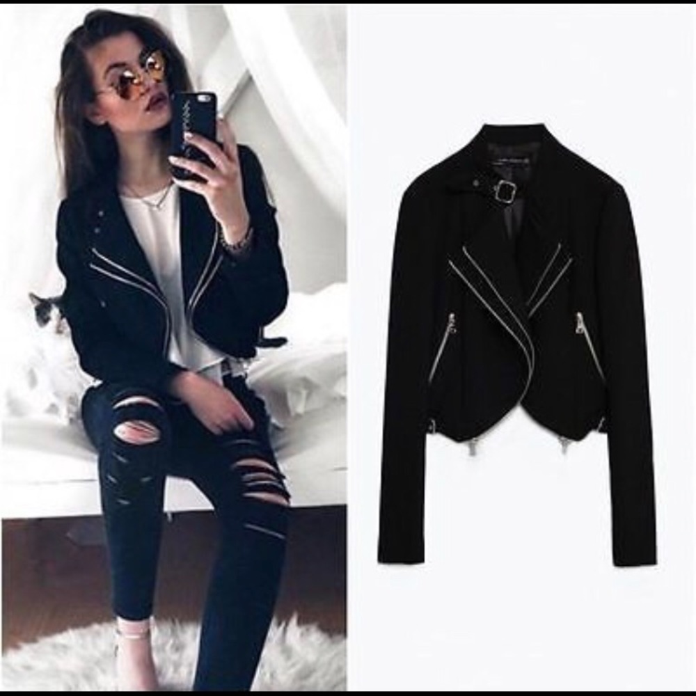 ZARA BLOGGERS FAV BLACK JACKET WITH ZIPS BRAND NEW WITH TAGS MEDIUM